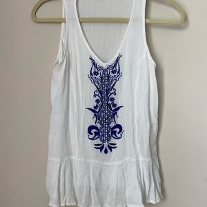 White blue embroidered blouse